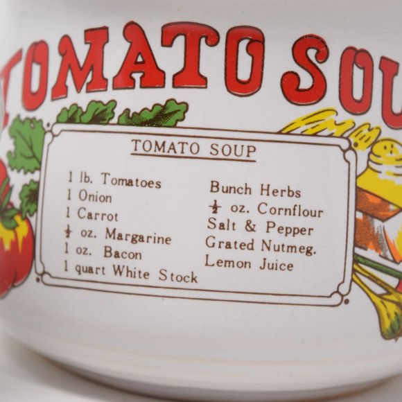 2 Vintage Tomato Chicken Soup Recipe Mug Bowl Set Ingredients 70s Comfort Food - Picture 13 of 14